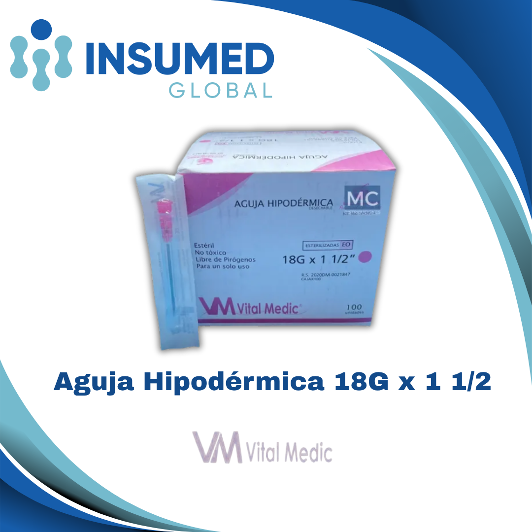 AGUJA HIPODERMICA DESECHABLE18G X 1 1/2 VITALMEDIC
